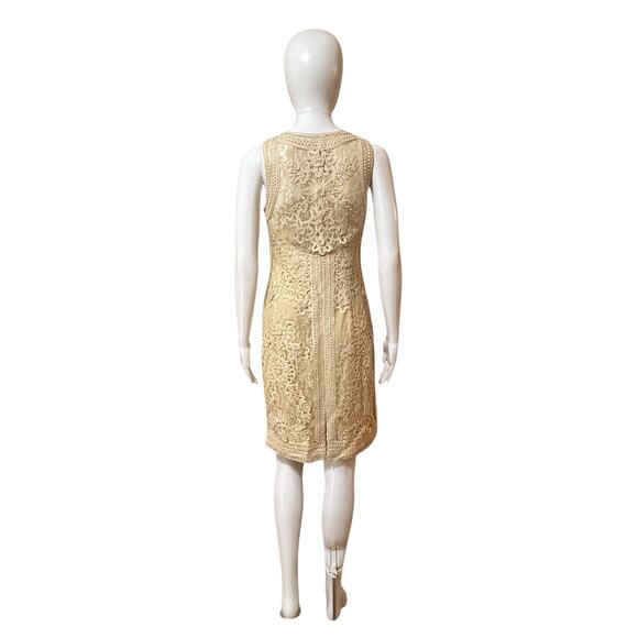 Sue Wong Nocturne Beige Lace Cocktail Dress Size 4 Embroidered Sheath Evening - Picture 6 of 12